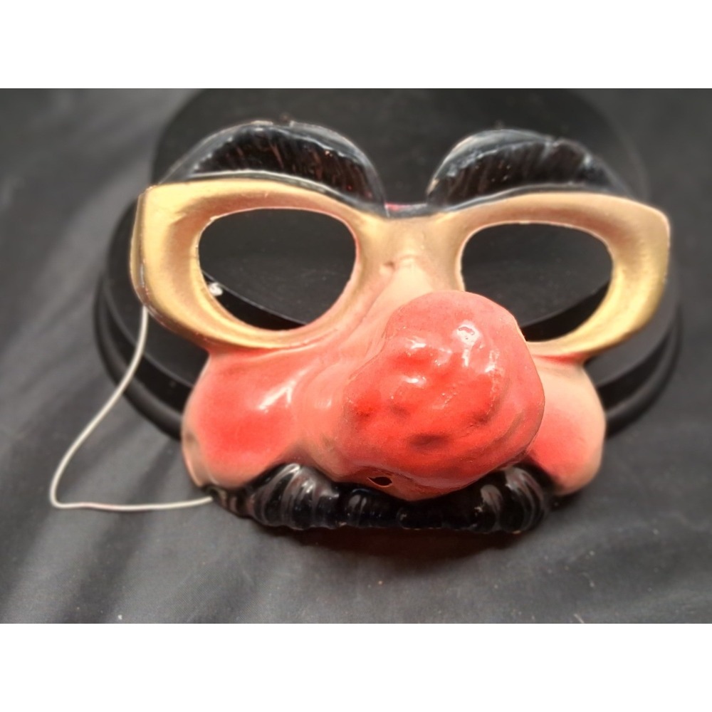 Vintage Topstone Novelty Mask Big Red Nose Gold Glasses Mustache Hong Kong Gag